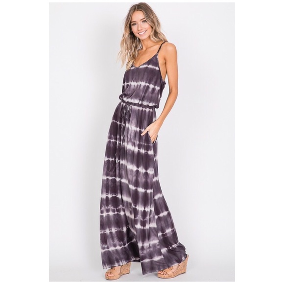 SOLD OUT Charcoal Tie Dye Cami Casual Maxi Dress - Picture 4 of 6